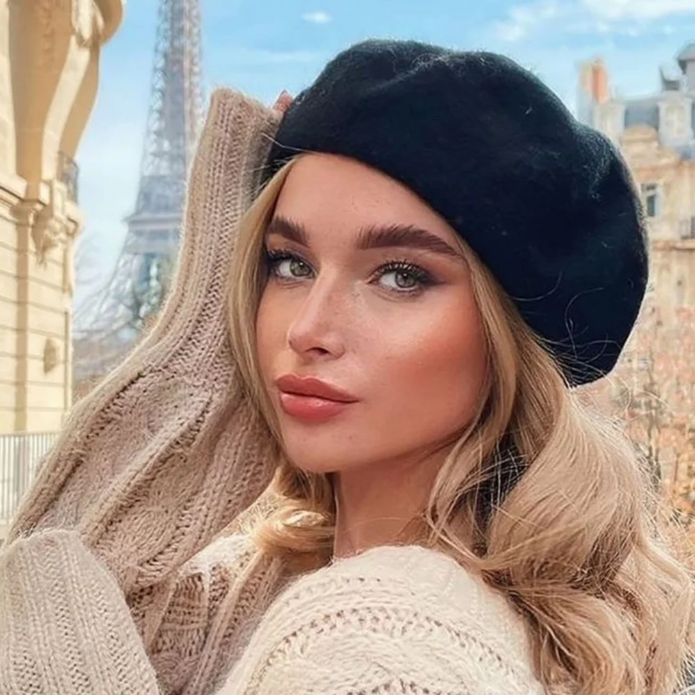 Black Wool Beret Parisian Hat - Picture 10 of 10